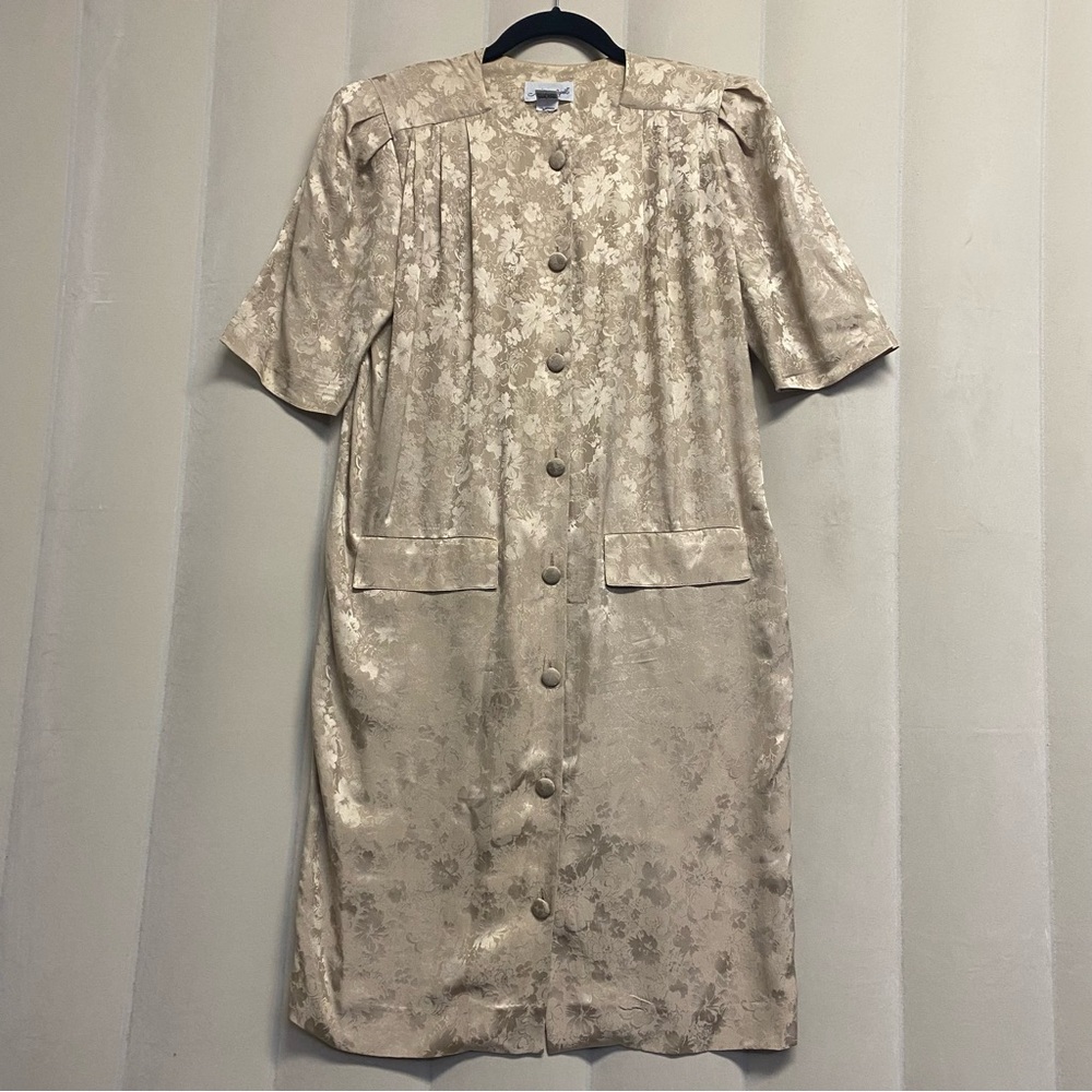 Vintage Adrianna Papell Women’s Dress Size 8 100% Silk Shift Gold Floral